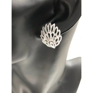 Crown Trifari Silver Tone Clip On Earrings